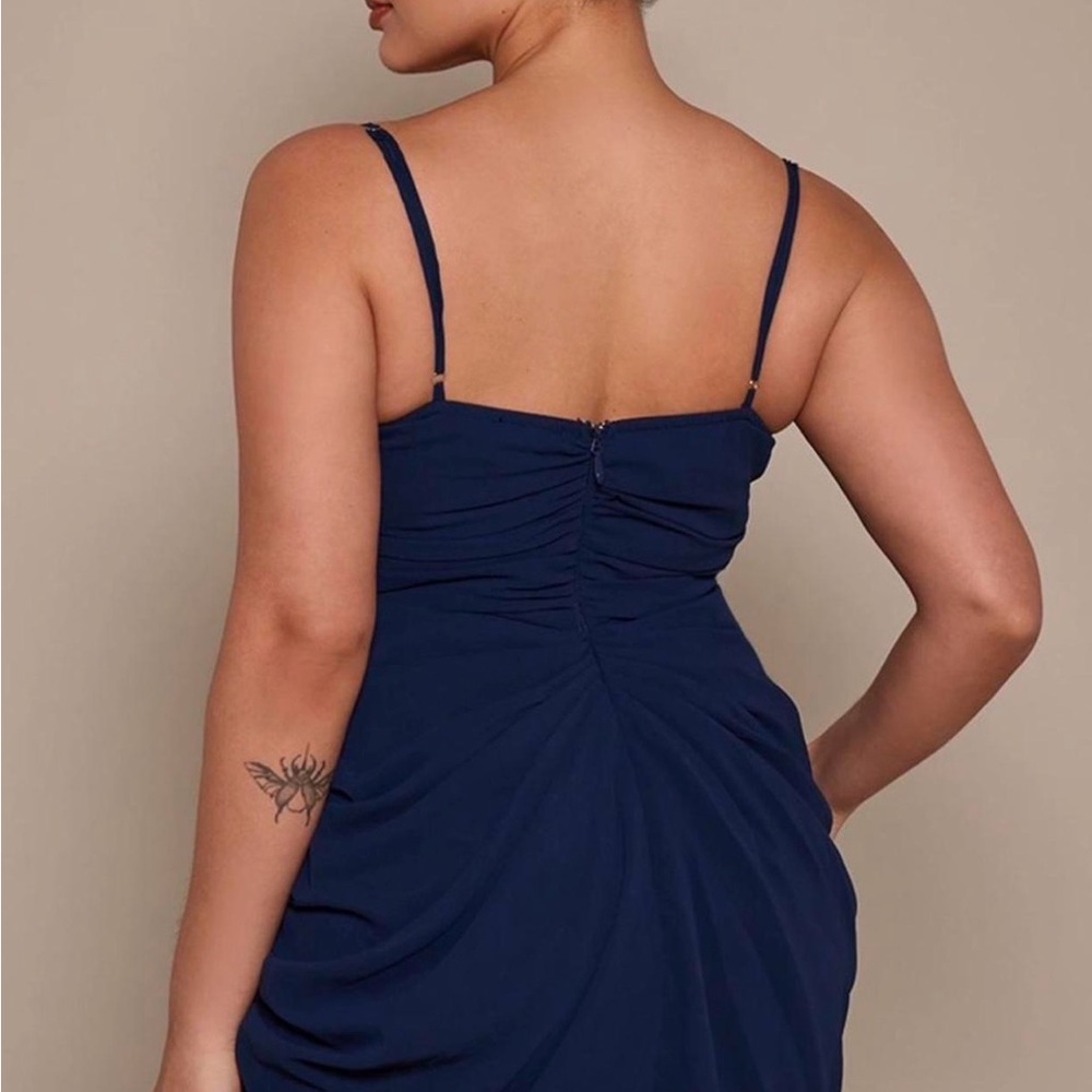 PrettyLittleThing Navy Ruched Spaghetti Strap Mini Dress - Picture 2 of 2